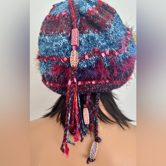 “Hand Knits 2 Love” Slouch Tam Beanie Hat Adjustable Fit Decorative Beads Boho - Picture 2 of 10